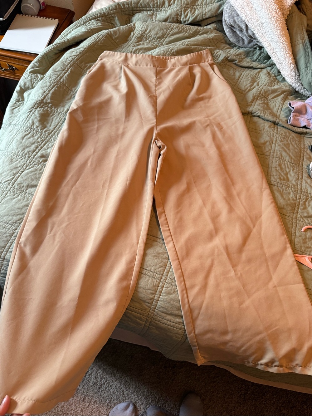 SHEIN Neutral Wide-Leg High-Rise Trousers in Beige